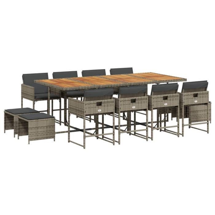 VidaXL Ensemble à manger de jardin coussins 13 pcs gris résine tressée 3278113