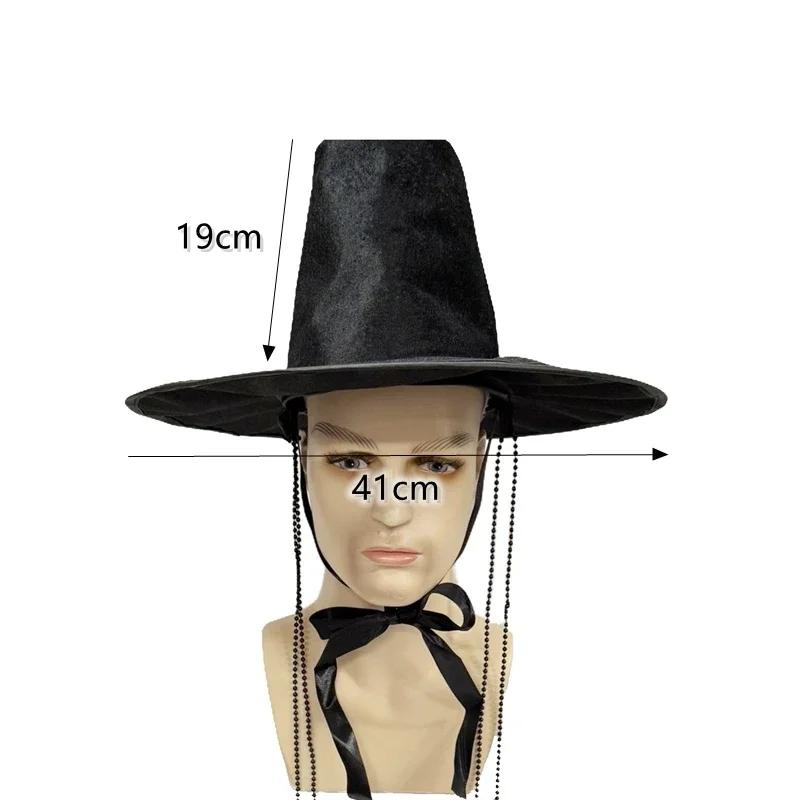 Cappello a tesa larga Cappello tradizionale Dinastia Ming Cappello piatto Coreano per Uomo Taglia Unica Protezione UV Cappello Nero Esibizione sul Palco