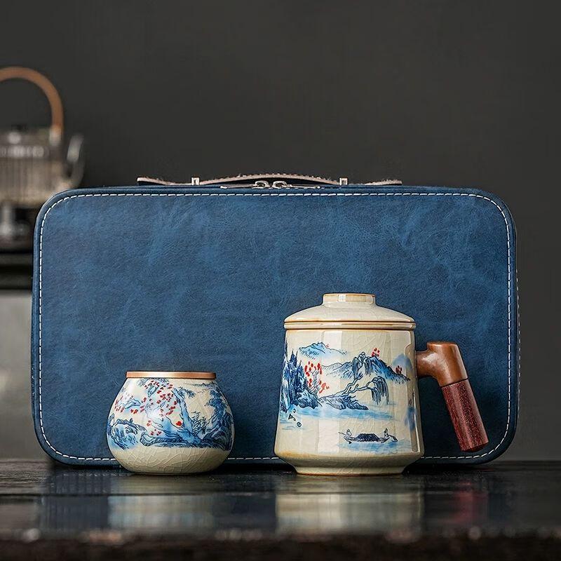 

Portable Ru Kiln Ceramic Tea Cup & Pot Set with Zisha Filter