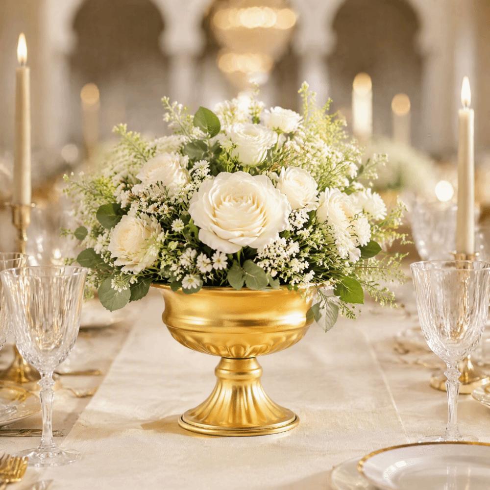High-footed Design Urn-shaped Vase Metal Material Flower Pot Elegant Metal Vase Home Decor