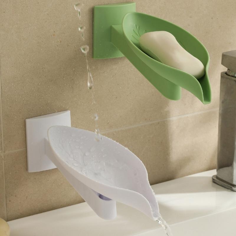 Soap Organizers Leaf Shape Plastic Soap Holder Tray with Adjustable Design and Auto Draining for Sink Countertop