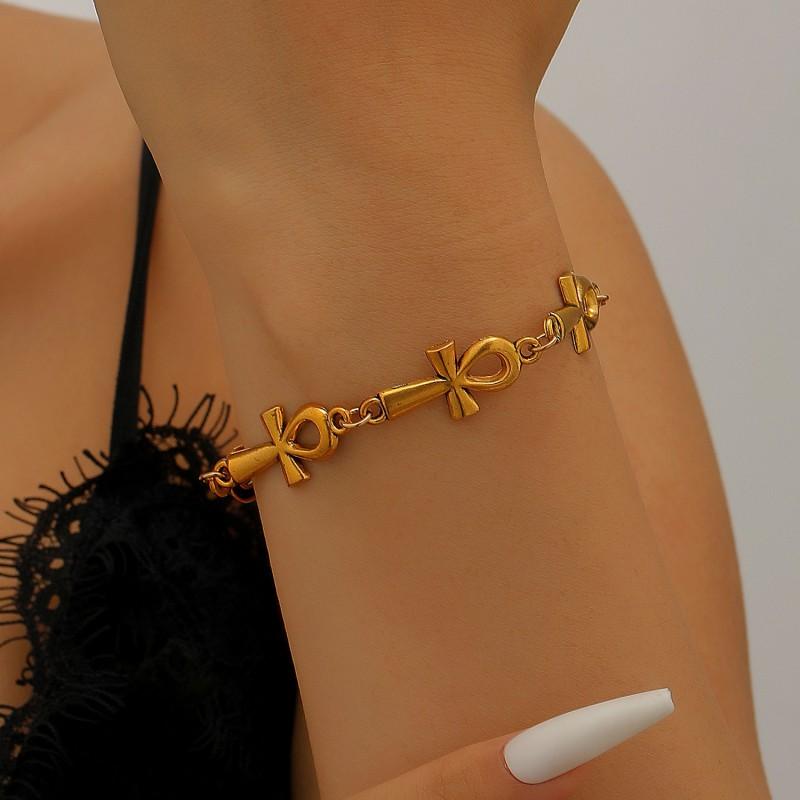 Egyptian Ankh Cross Necklace Bracelet Set Alloy Gothic Pendant Jewelry Women