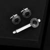Vintage Black Great Wall Grain Round Cufflinks&Tie Clip Set Darkness Jewelry For Men Boys Shirt Suit