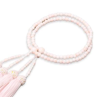 Women's Double-Strand Buddhist Prayer Beads, Pink Coral-Look Buddhist Prayer Beads with Acrylic Tassel and Artificial Silk Tassel, Suitable for All