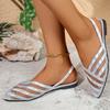 Fashion Plus Size Baotou Sandals Women Summer Rainbow Flat Stripe Cutout Women's Shoes Mesh Rear Trip Strap Single Shoes