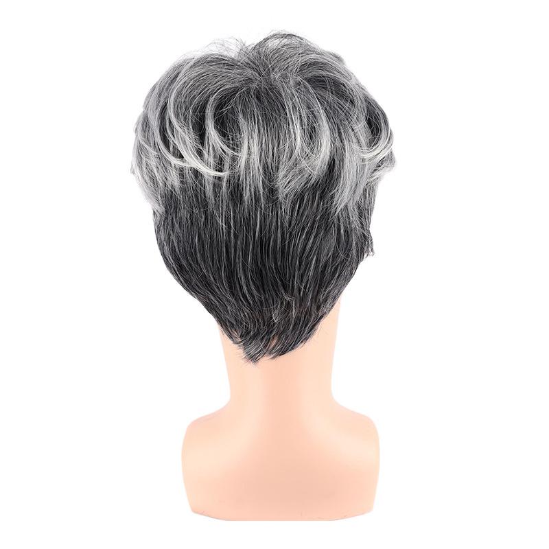Synthetic Short Male Wig Cosplay Halloween Grey Mixed Black Hair Ombre Wig for Men Wigs with Bangs Cool Hairstyle Heat Resistant