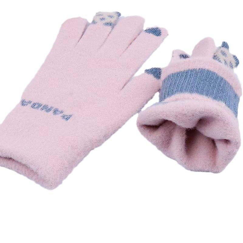 Winter Plush Gloves, Cycling Knitted Gloves, Autumn and Winter Cute Girls' Cold Resistant Gloves, Touch Screen Warm Gloves