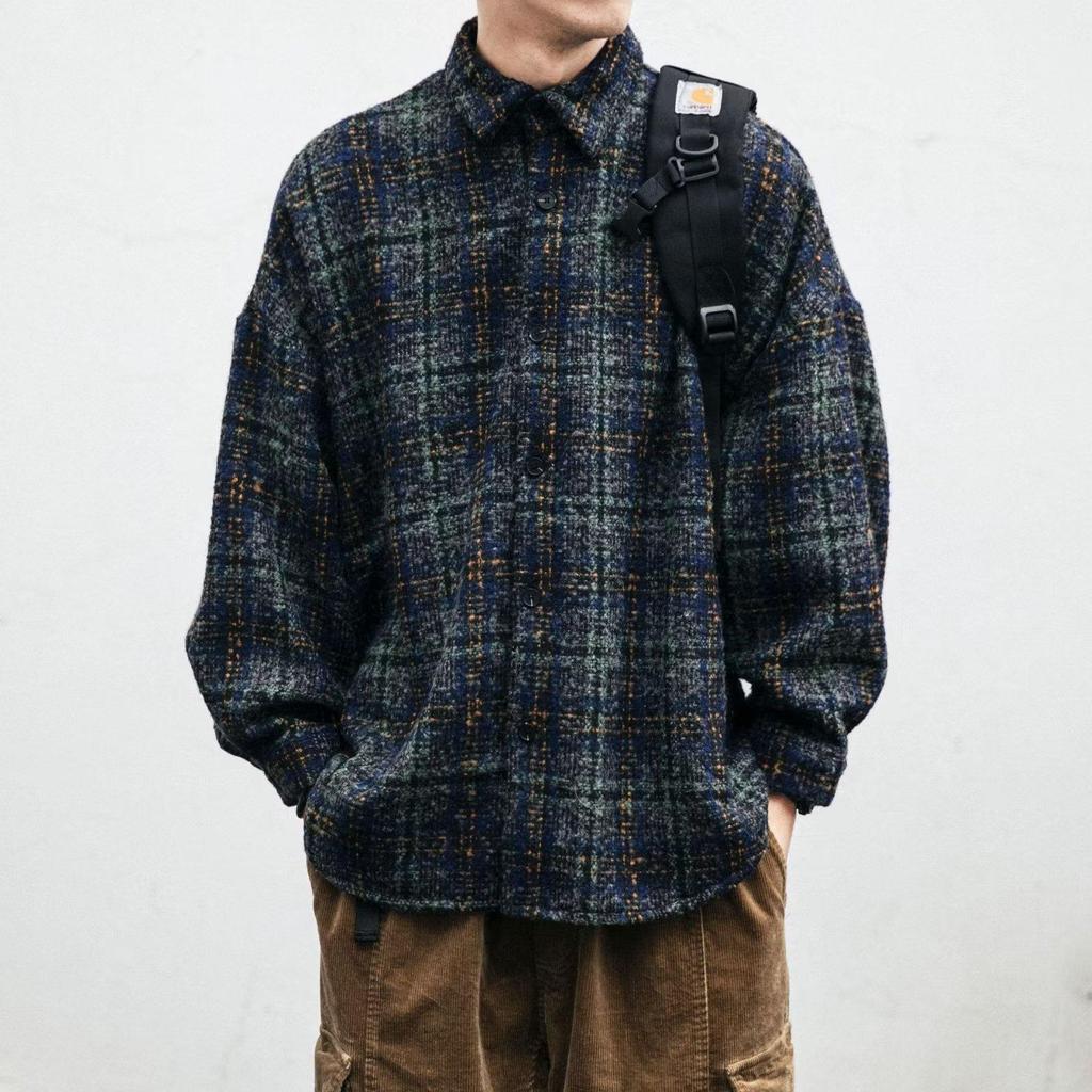 Men's Retro Plaid Wool Jacket - Long Sleeve, Versatile Casual Coat for Spring and Autumn