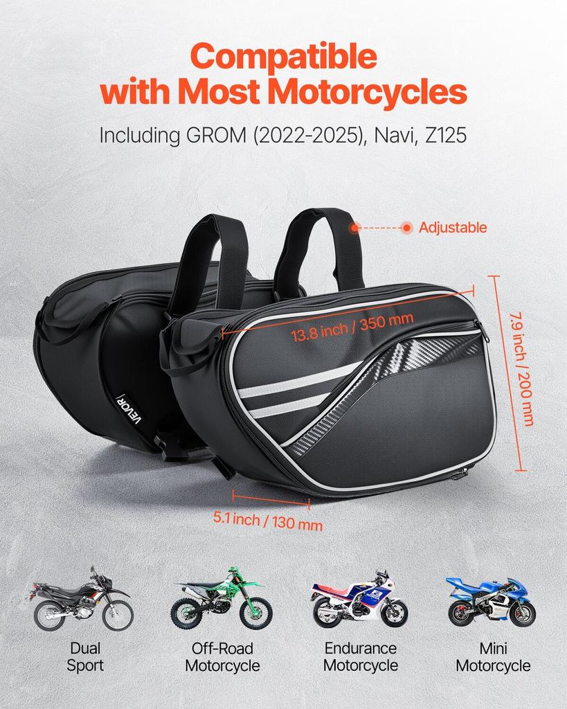 Motorcycle Saddlebag, 30 L (15 L x 2) Large Capacity Side Saddle Bag with Waterproof Rain Cover and Straps, Compatible with Most Motorcycles, Outdoor