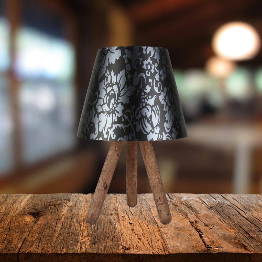 

Practical Wooden Three Leg Lampshade Black Flower