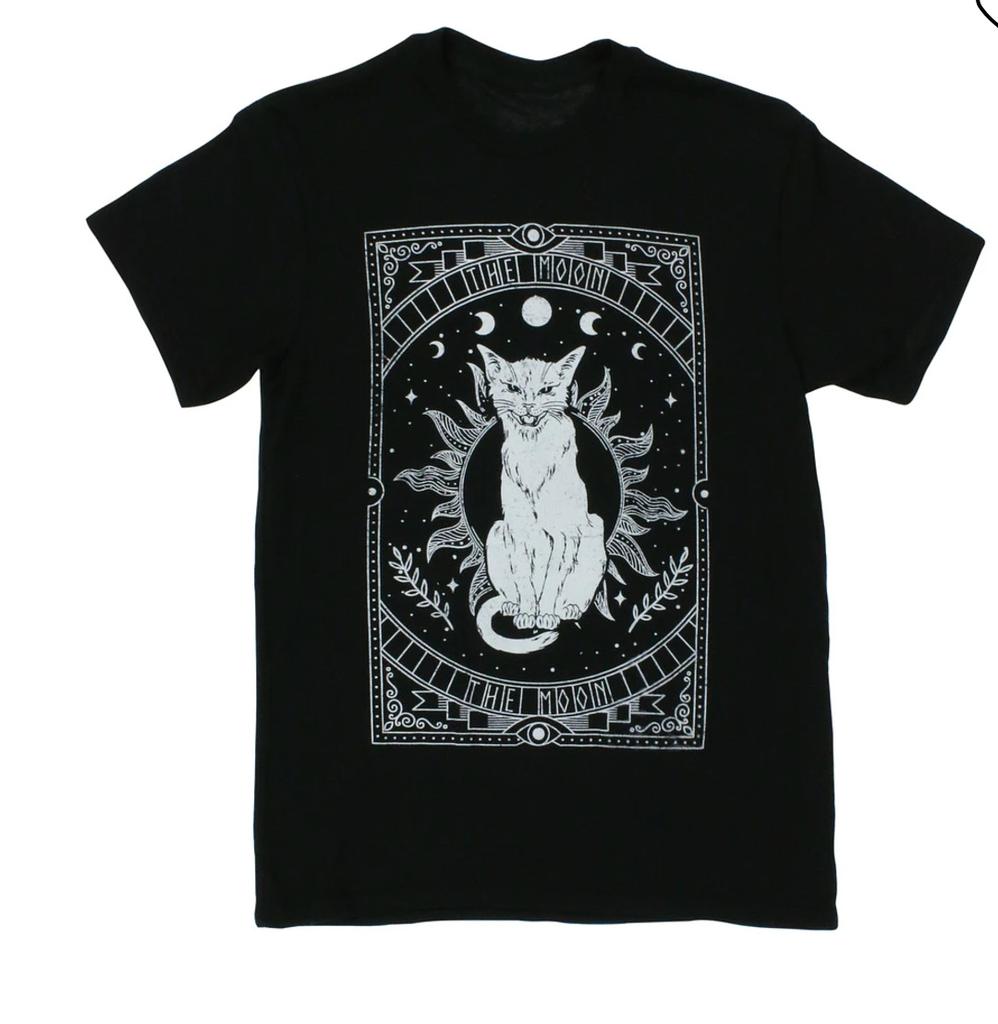 Cat Tarot The Moon Graphic Black T-shirt