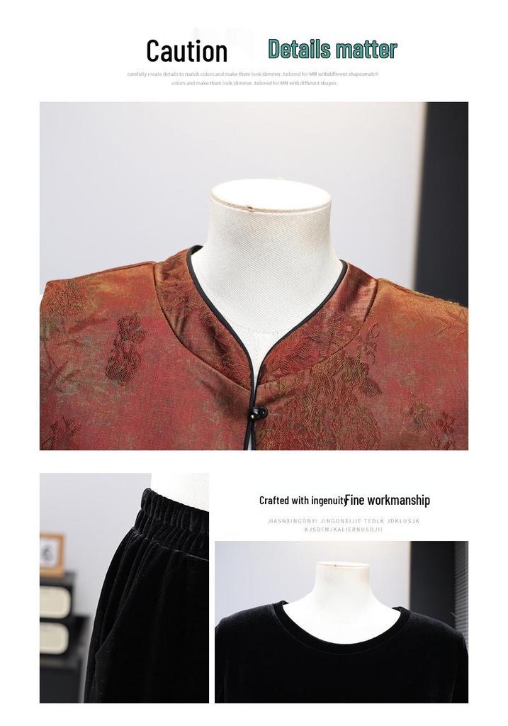 Elegant Spring/Autumn Three-Piece Set: Stylish Chinese-Style Vest & Top for Middle-Aged Women