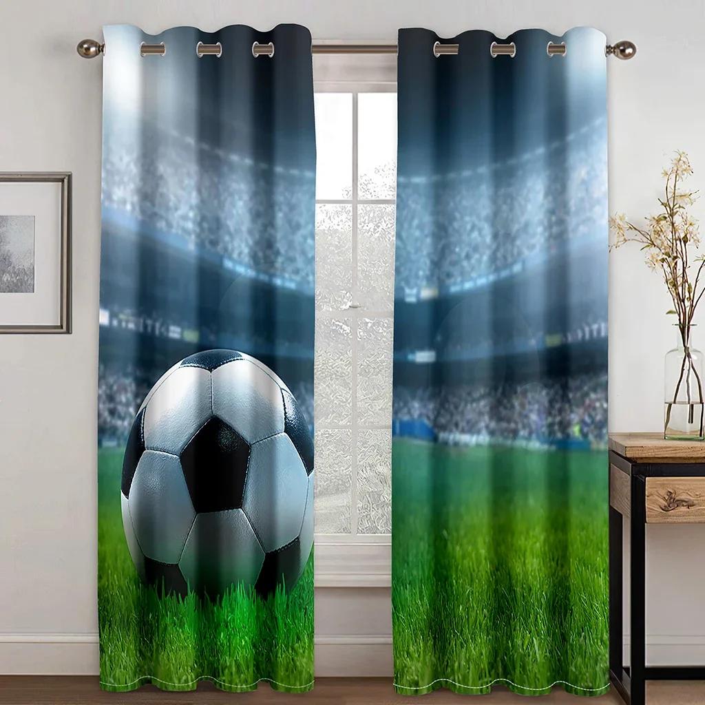 Red White Blue Flag Soccer Curtains Balls Football Design 3D Window Curtains for Living Room Window Treatment Drapes