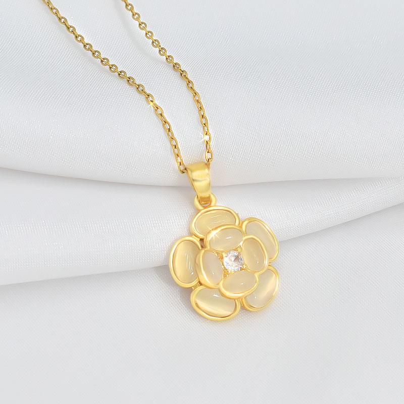 

Опаловое ожерелье с цветком Женский свежий темперамент Титановая сталь Цепочка на ключицу Та же бижутерия