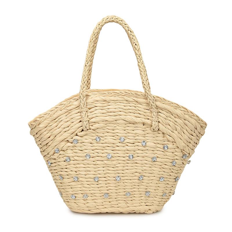 

Straw Woven Diamond Top-Handle Bags Hollow Out Casual Women s Bags on Sale Brand Spring Beach Handbags