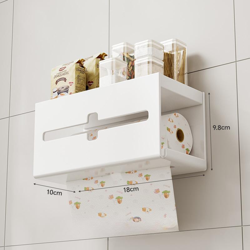 Kitchen Tissue Box Multifunction Punch-Free Wall Mount Spice Shelf Toilet Paper Phone Rack Roll Paper Removable Tissue Universal