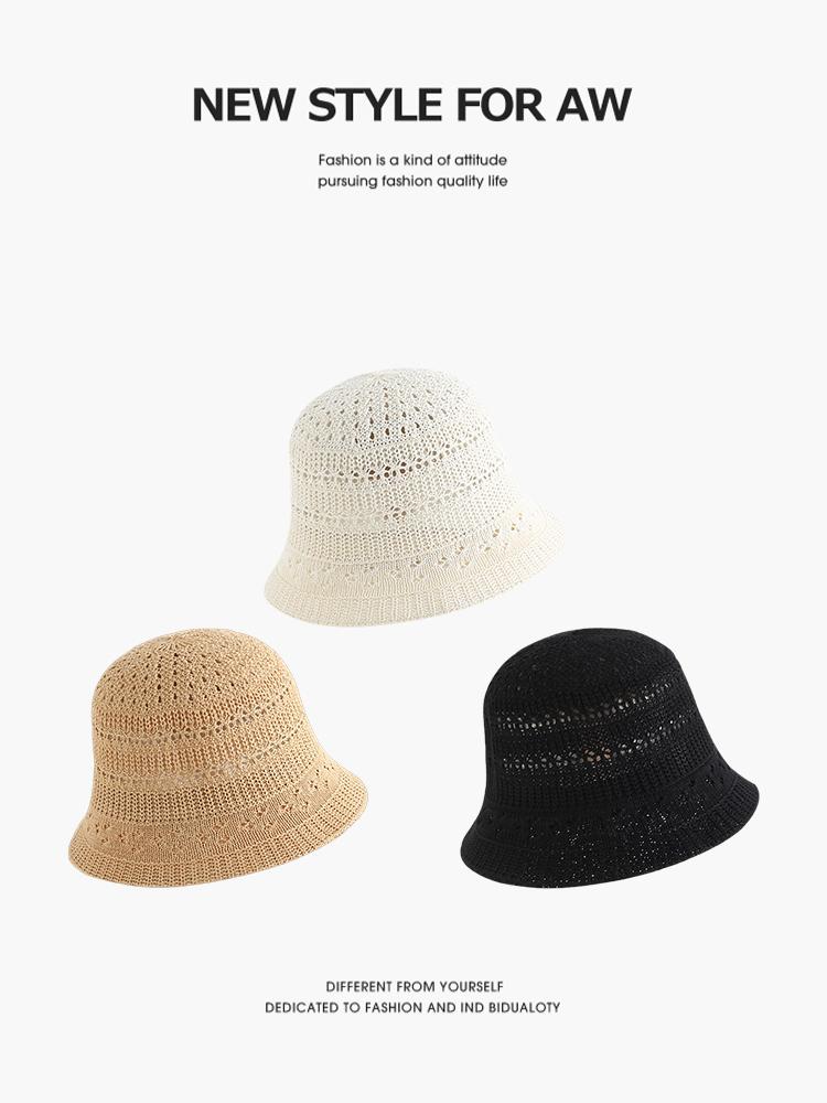 Japanese Style Women'S Hollow Breathable Knit Fisherman Hat - Summer Sun Protection Versatile Outdoor Bucket Hat