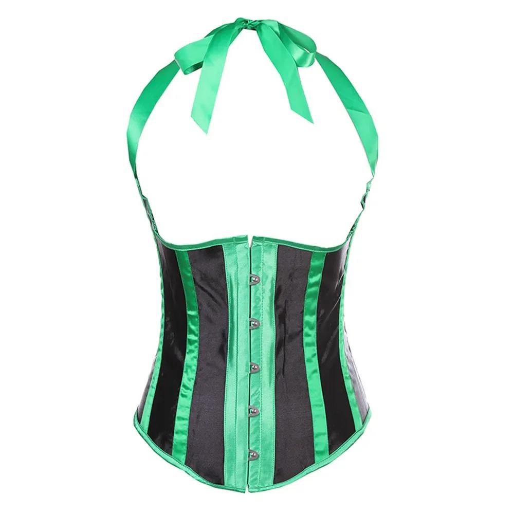 Women Gothic Sexy Satin Underbust Corset Top Waist Cincher Slimming Body Shaper Bustier Halter Corselete Vest Plus Size