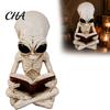 Unique Gothic Home Decorations Alien Cross Legged Reading Book Skeleton Figurine, Resin Sci-Fi Personalized Birthday Souvenirs Halloween Ornament,
