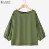 ZANZEA Women Casual Round Neck Solid Color Loose 3/4 Sleeve Blouse