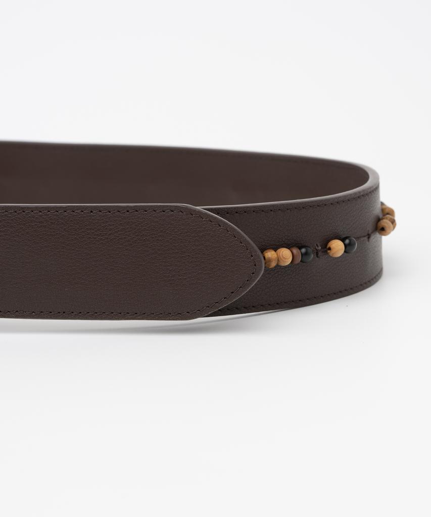 MILLO WOMEN Bead Stitch Leather Belt [Brown]