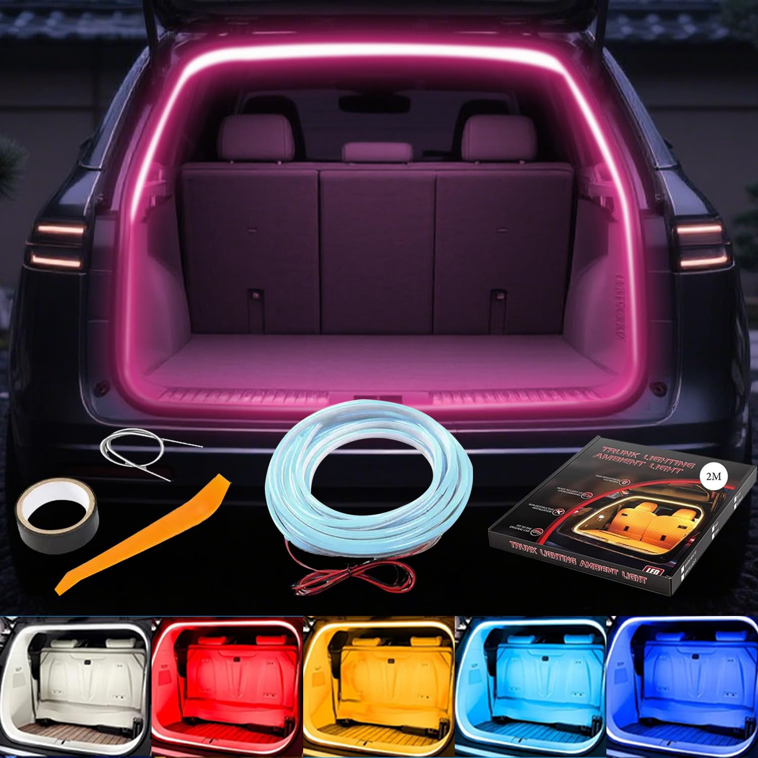

Ambient Light, Car Room Lamp, Car Interior (2025 New Model) Trunk Light, LED Tape, 2M рожевий