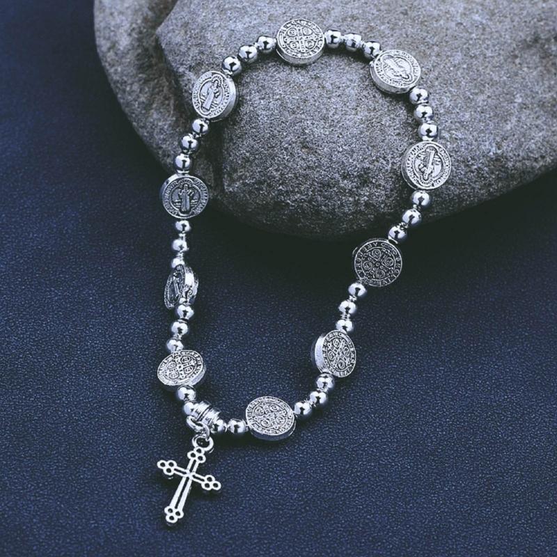 Vintage Cross Elastic Bracelet Retro Design Cross Bracelet Religious Wrist Jewelry Perfect Gift for Men and Women