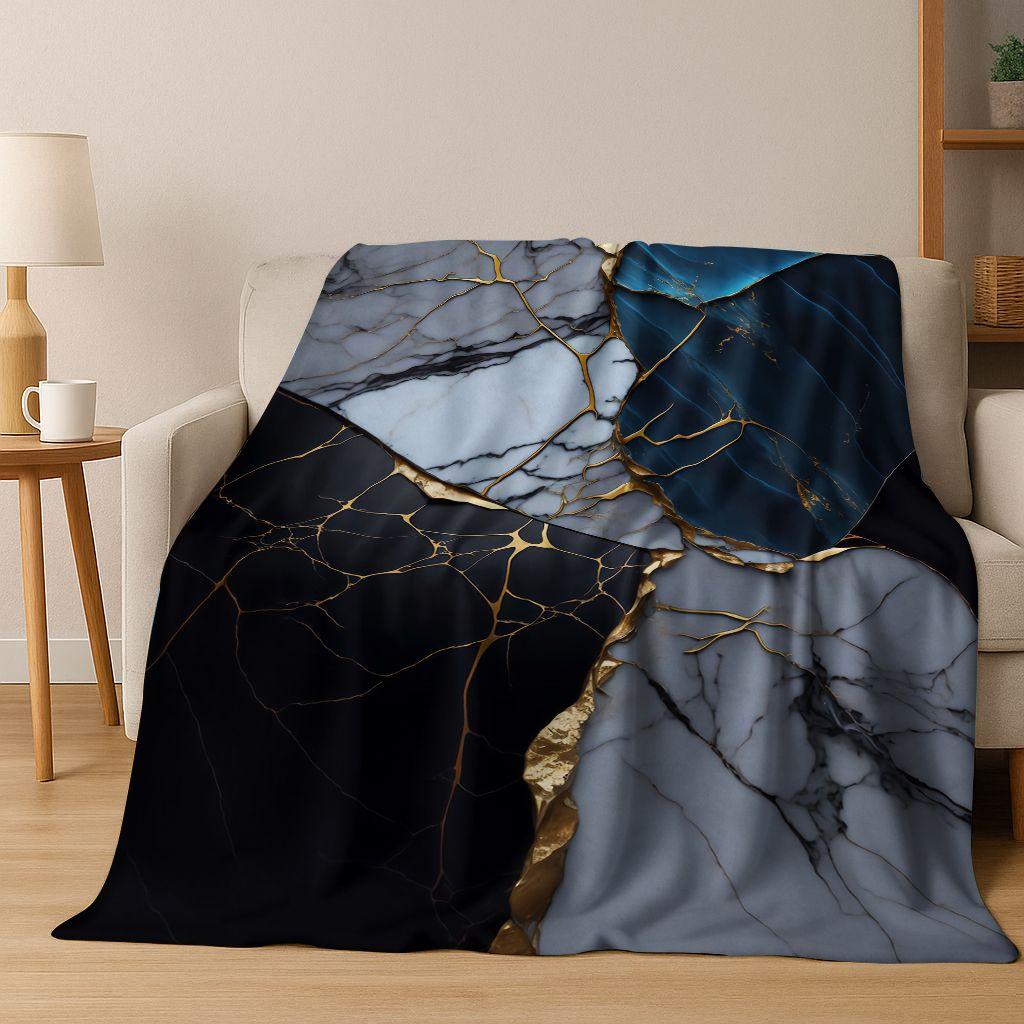 Dream Colorful Stone Texture Marble Black Green Gold  Flannel Blanket,Cozy Soft Throw Blanket for Home Bedroom Bed Sofa Gift