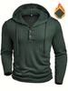 2025 Heren Effen Kleur Hoodie: Herfst & Winter Casual Gestructureerde Stof met Lange Mouwen en Knoopjes met Trekkoord.