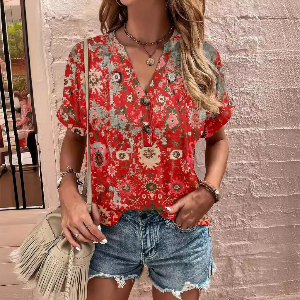 Wish Womens T Shirt With 3d Print And V Neck For Summer Casual Wear
