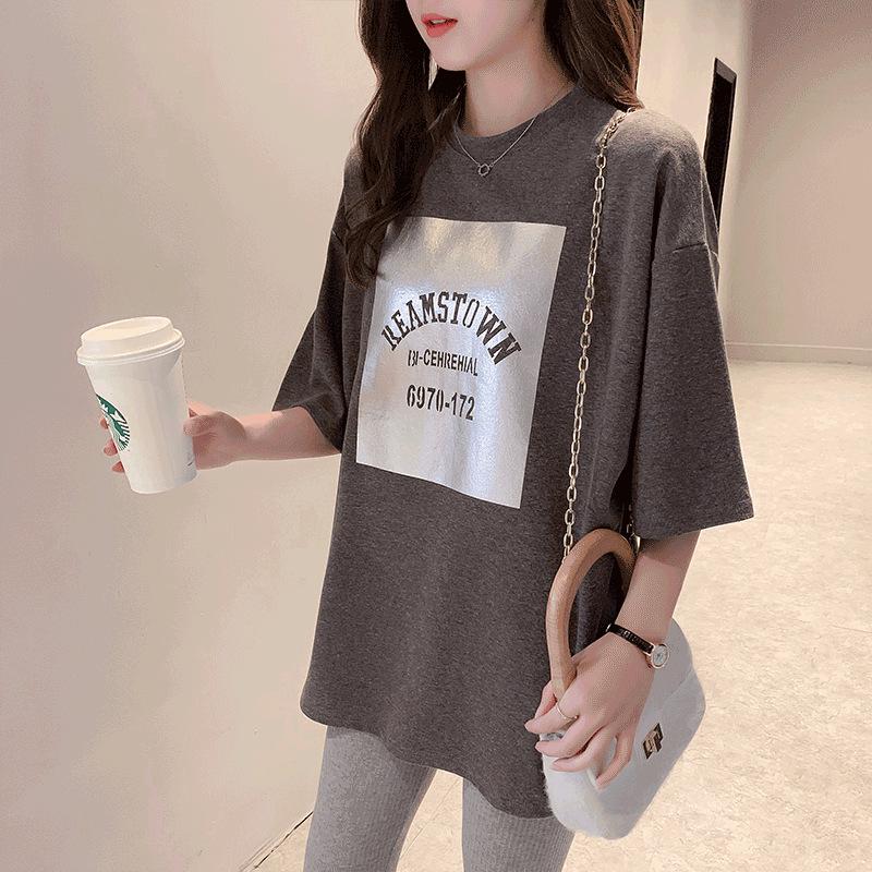 

Женская летняя футболка свободного кроя в корейском стиле большого размера с коротким рукавом XXL серый