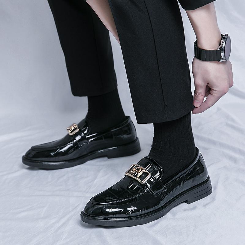 Men's Business Shoes Patent Leather Stone Pattern Mens Dress Loafers Slip-On Round Toe Wedding Party Shoes Size 38-45 Men Flats