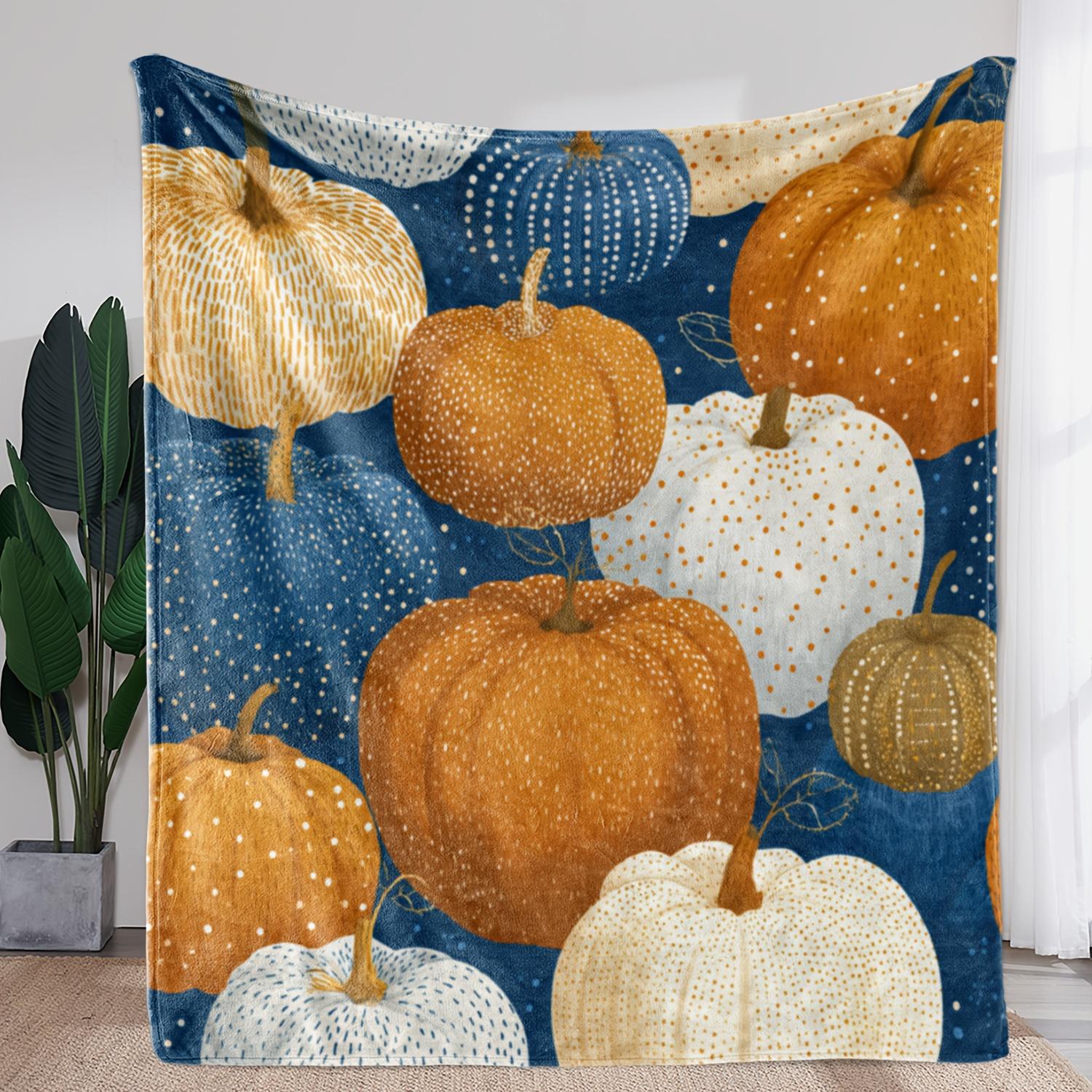 

1pc Flannel Blanket with Multicolor Pumpkin Print - Soft Warm Cozy All-Season Throw for Couch Bed Travel Camping, Autumn Fall De 130x150cm