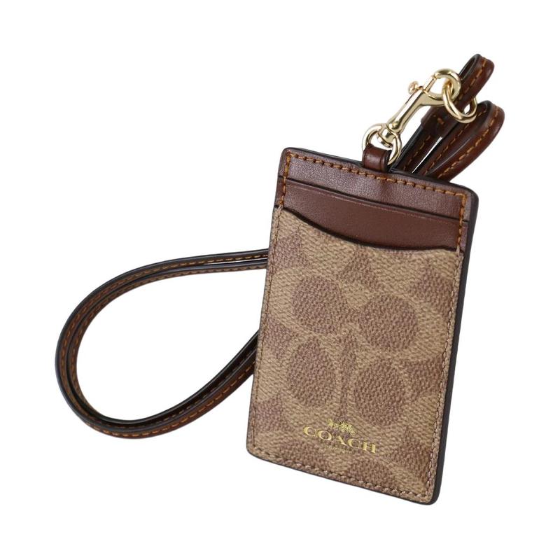 Coach Lanyard 6 klassisches bedrucktes Logo beschichtetes Canvas Kartenhalter regulär Damen Tan und Braun Tan und Braun