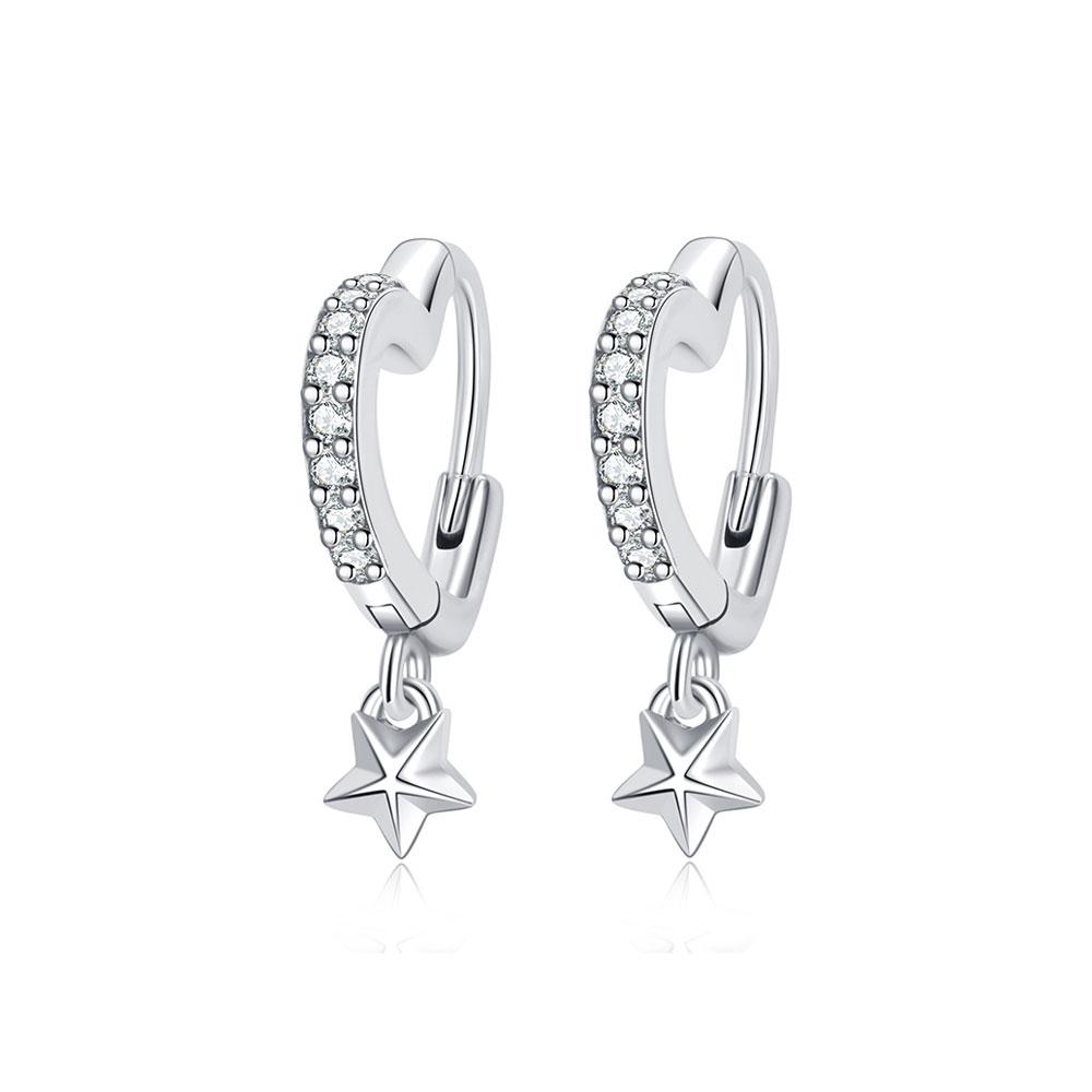 Original 925 Silver Hoop Earrings Crystal Love Heart Star Drop Earring Pendant Earings For Women Gift Luxury Jewelry