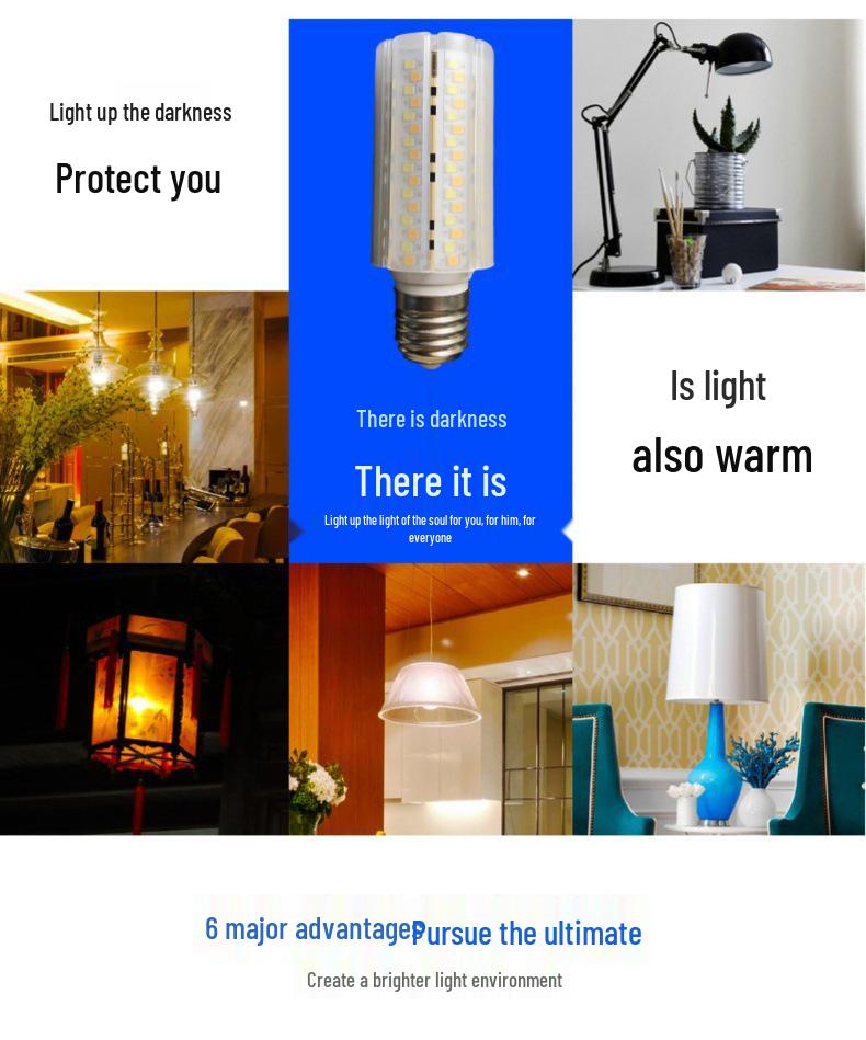 Oulanwei LED Corn Bulb E14/E27 Base Energy-Saving Bright Chandelier Lamp with Three-Color Change