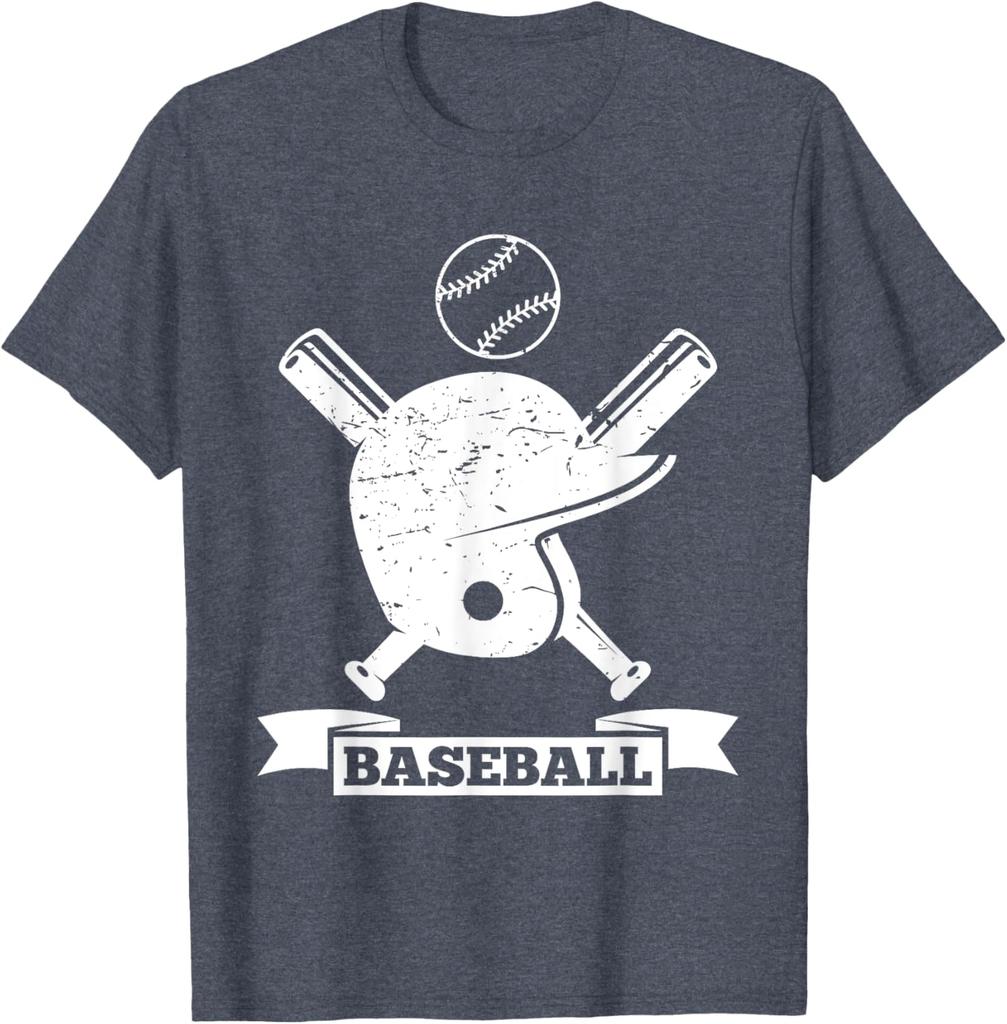 Baseball Helmet Bat Vintage Graphic Tee Casual Cotton Short Sleeve TShirt
