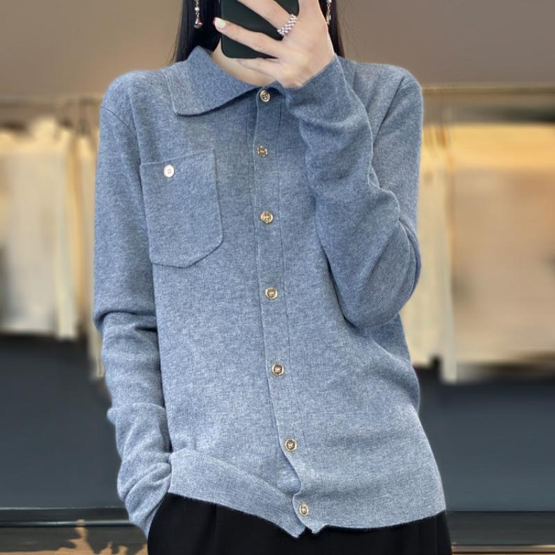 Polo Collar Worsted Wool Knitted Cardigan for Women In Autumn and Winter New Fashionable and Versatile Skin-friendly Sweater Jacket Soft and Warm Top