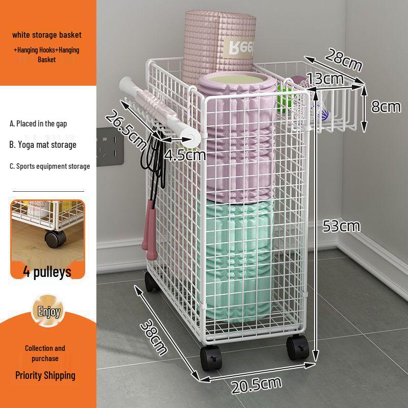 

Передвижная тележка для ковриков для йоги с узкой стойкой и корзиной для хранения кукол Standard