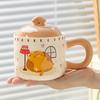 Cat Cute Cartoon Ceramic Cup with Lid Mug Coffee Cup Office Water Cup Breakfast Cup Souvenir Gift Box