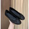 New Black Spring New Round Head Bow Flat Bottom Ballet Single Shoe Shallow Mouth Women's Mary Janes Shallow Solid  Leather Shoes
