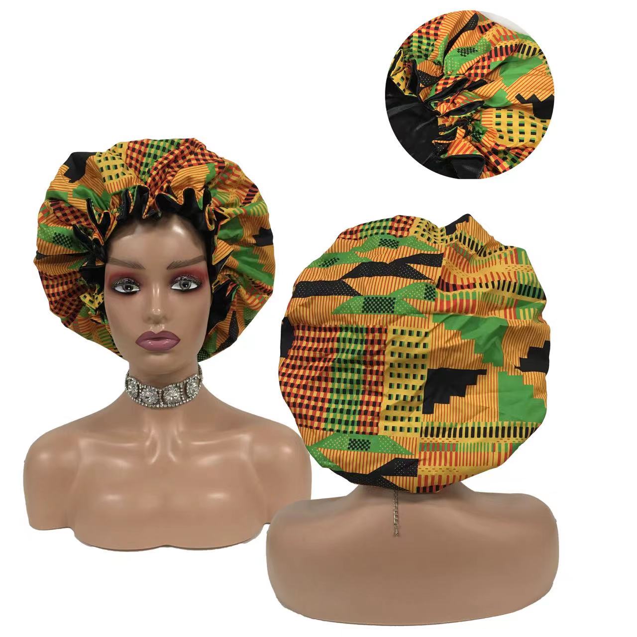 Double Layer Satin Bonnet Wholesale Pattern Custom Bonnets Silk logo Woman Sleeping Hair Bonnet