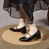 Square head thick heel Mary Jane shoes one-button golden beans shallow mouth single shoes women's medium heel cowhide high heels