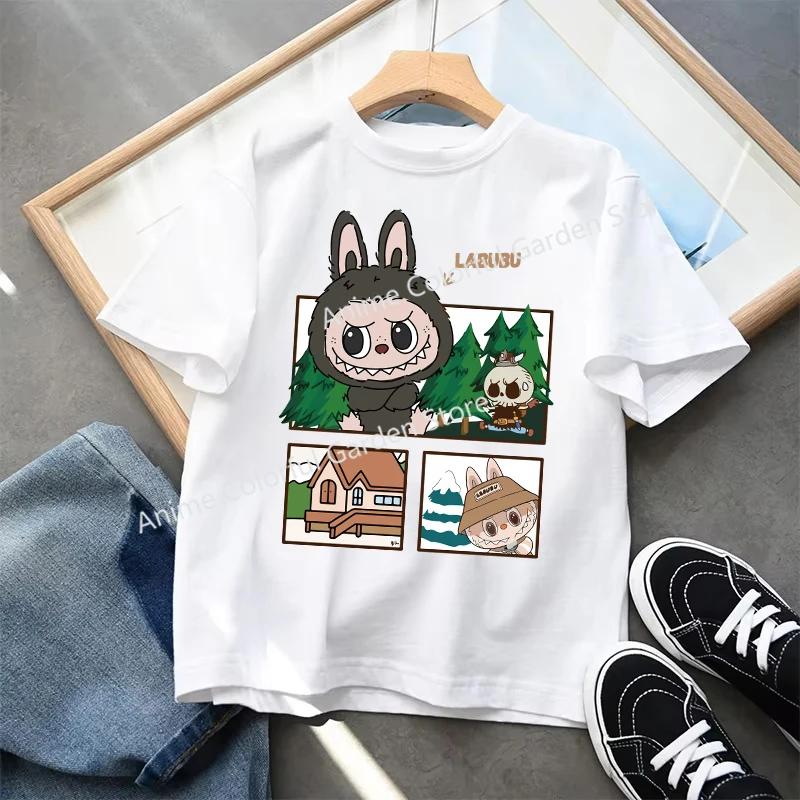 Labubu T-shirts Children Cartoon Cute Short Sleeved Shirt Boys Girls Summer Travel Fashion Clothing White Kids Clothes