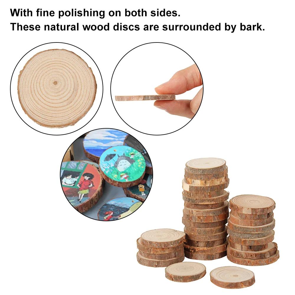 30/90 szt. DIY Naturalne Drewniane Krążki Niewykończone Okrągłe Drewniane Krążki z Korą Drzewa na Dekoracje Ślubne, Imprezowe, do Malowania, Rękodzieła 4CM