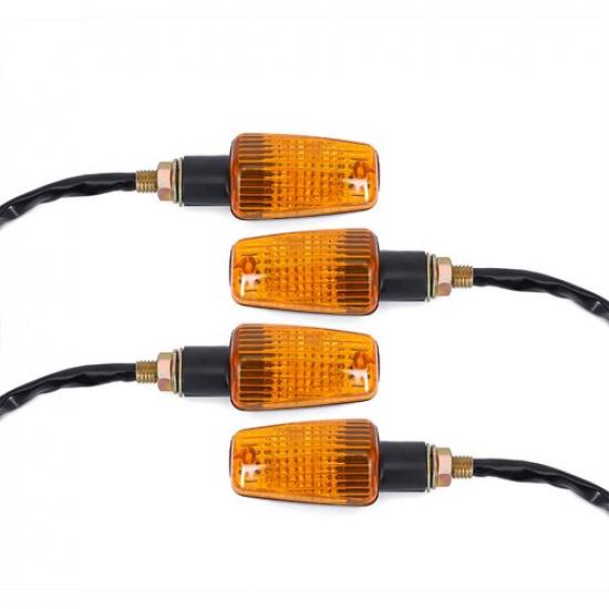 4PCS Motorcycle Turn Signals Blinker Light Black Amber For Yamaha Kawasaki Honda