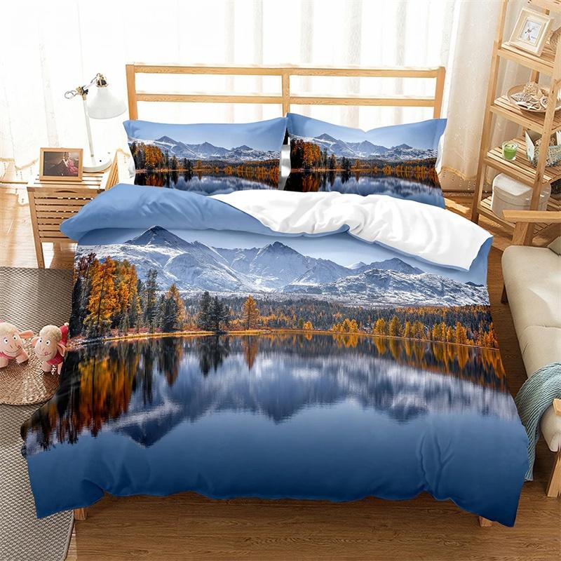 Altai Mountains King Queen Duvet Cover Natural Landscape Bedding Set Forest Lake Scenery Quilt Cover Polyester Comforter Cover