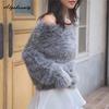 New Arrival Autumn Winter Women's Fluffy Faux Mink Sweater-Soft Fuzzy Pullover Slash Neck Gray Beige Warm Feminine Sweater