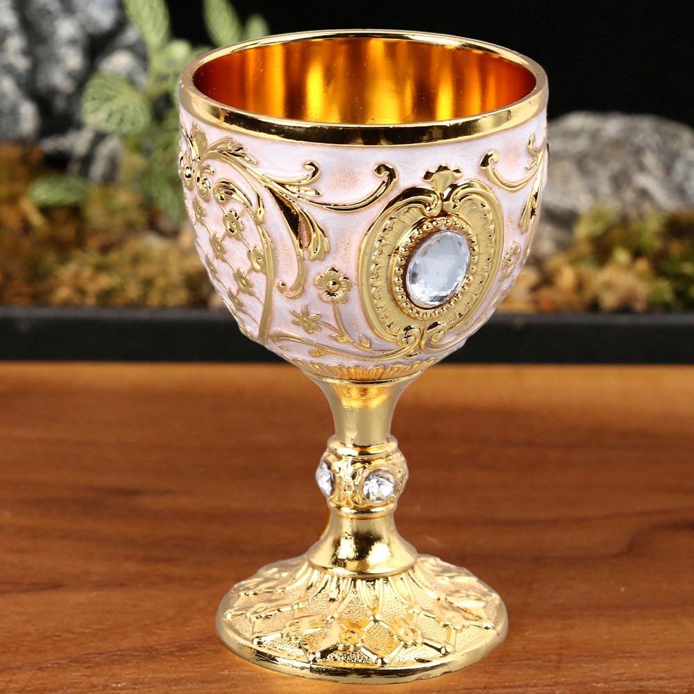 2PCS Small Zinc Alloy Goblet Gold White Retro Metal Cup Vintage Goblet  Party Drinking