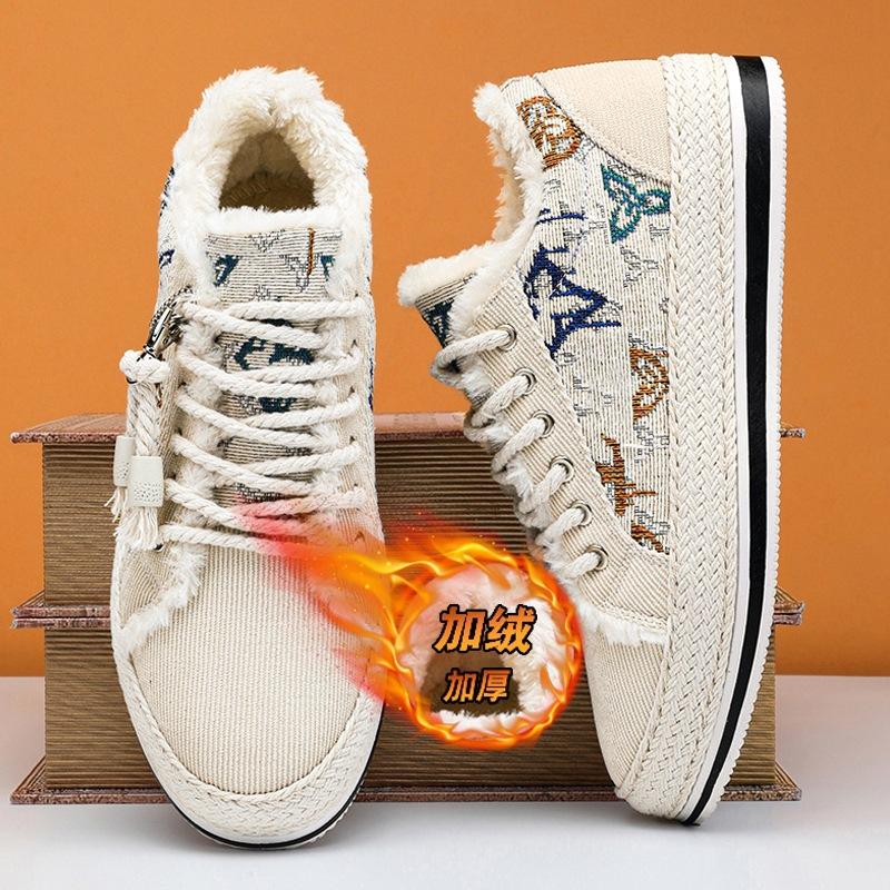 

Fleece and wool men s shoes winter 2024 new warm cotton shoes men s straw corduroy board shoes students and teenagers 44